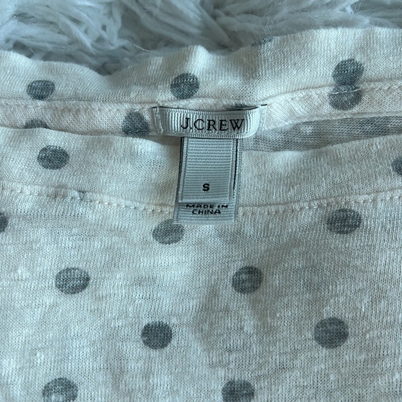 J. Crew size small cream and grey polka dot baseball fit tee 100% linen tee - Picture 4 of 5